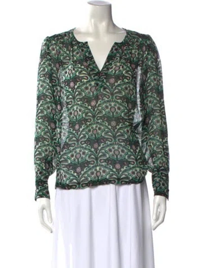 Pre-owned Ba&sh Paisley Print V-neck Blouse In Green