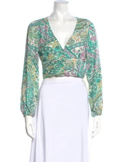 Pre-owned Ba&sh Paisley Print V-neck Blouse In Green