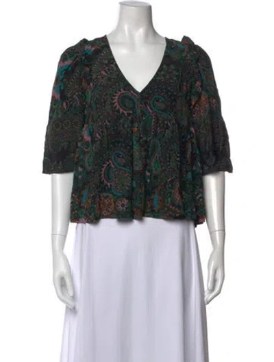Pre-owned Ba&sh Paisley Print V-neck Blouse In Green