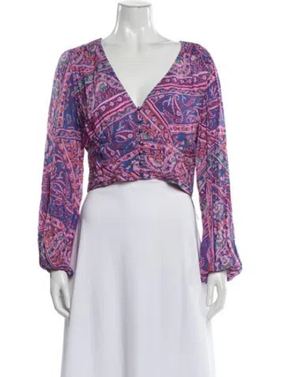 Pre-owned Ba&sh Paisley Print V-neck Blouse In Pink