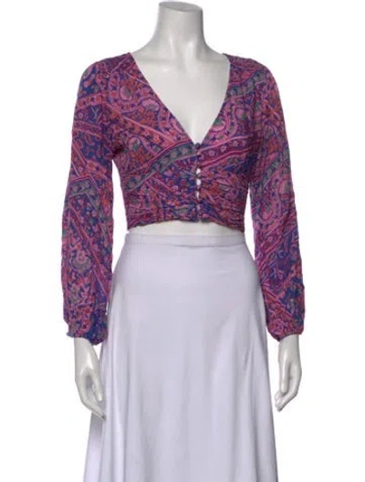 Pre-owned Ba&sh Paisley Print V-neck Crop Top In Pink