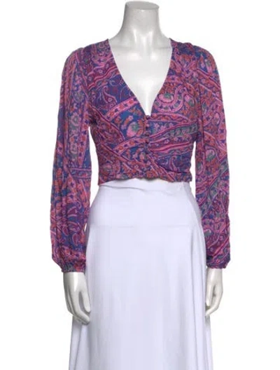 Pre-owned Ba&sh Paisley Print V-neck Crop Top In Purple