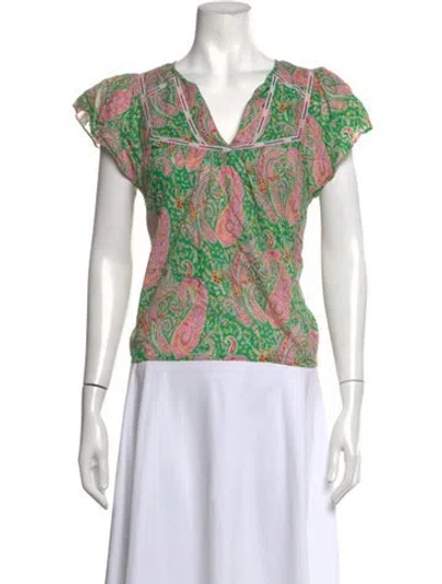 Pre-owned Ba&sh Paisley Print V-neck Top In Green/pink