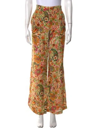 Pre-owned Ba&sh Paisley Print Wide Leg Pants In Green/orange