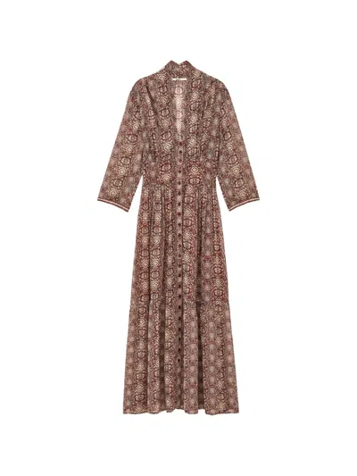 Ba&sh Paisley-print Tiered Maxi Dress In Brown