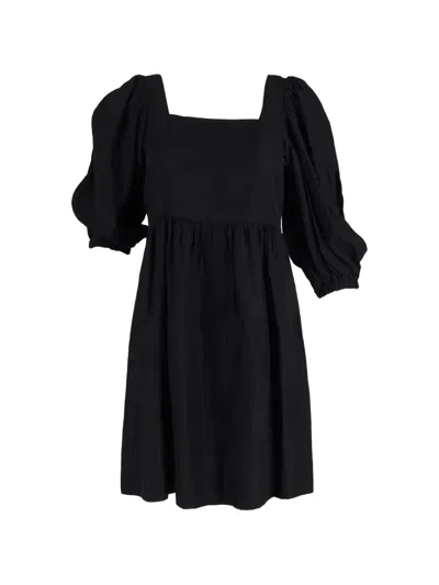 Pre-owned Ba&sh Palavia Square-neck Puff-sleeve Dress In Black