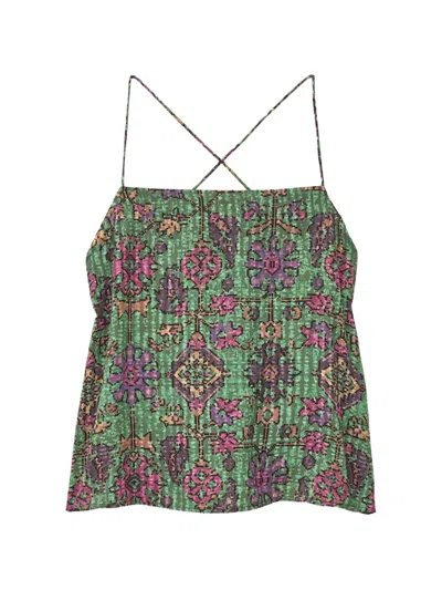 Ba&sh Pamela Geometric-print Crossover-strap Top In Green