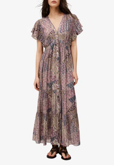 Ba&sh Pareta Floral V-neck Midi Dress In Multicolor