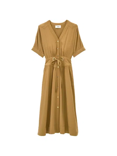 Ba&sh Parisa Drawstring-waist Flared Midi Dress In Brown