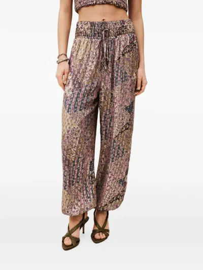 Ba&sh Patchwork-print Metallic-effect Trousers In Brown