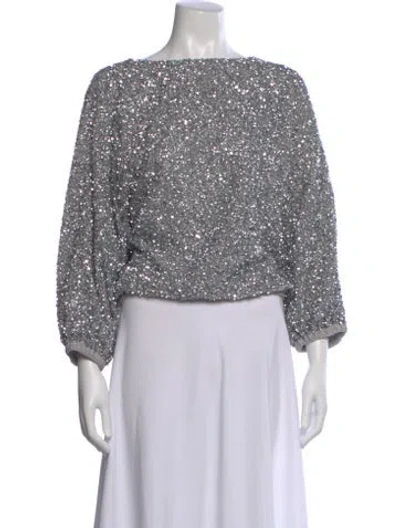 Pre-owned Ba&sh Patterned Bateau Neckline Top In Gray