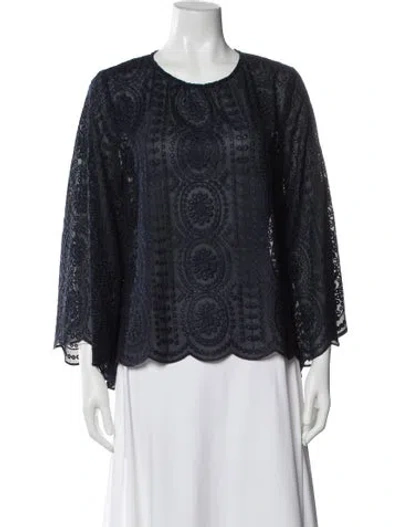 Pre-owned Ba&sh Patterned Crew Neck Blouse In Blue