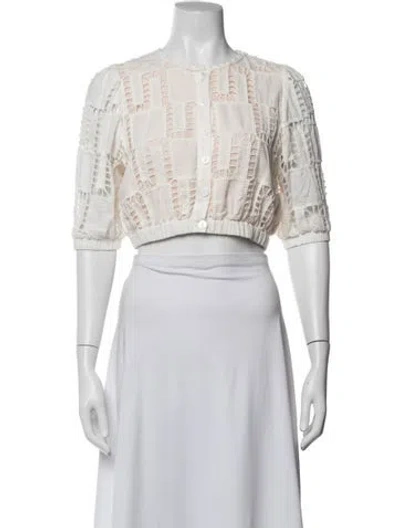 Pre-owned Ba&sh Patterned Crew Neck Blouse In White