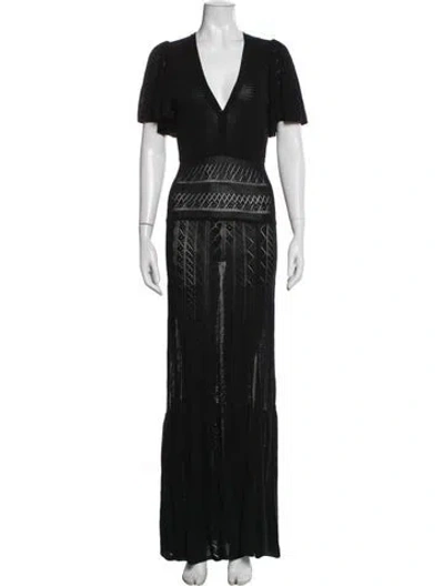 Pre-owned Ba&sh Patterned Long Dress In Black