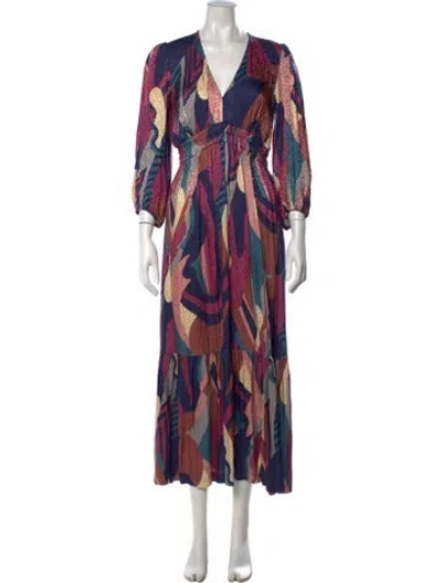 Pre-owned Ba&sh Patterned Long Dress In Brown