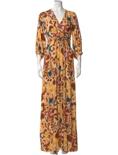 Pre-owned Ba&sh Patterned Long Dress In Orange