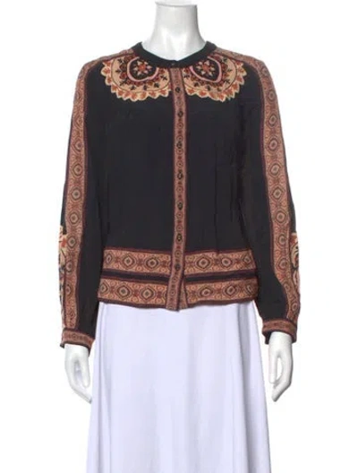 Pre-owned Ba&sh Patterned Long Sleeve Blouse In Black
