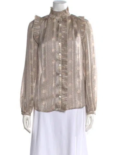 Pre-owned Ba&sh Patterned Long Sleeve Blouse In Brown