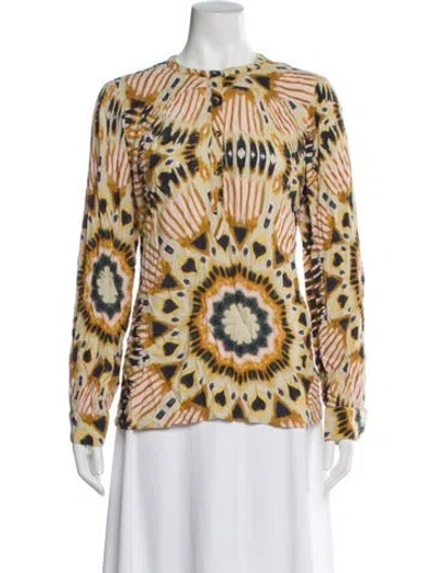Pre-owned Ba&sh Patterned Long Sleeve Blouse In Green