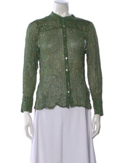 Pre-owned Ba&sh Patterned Long Sleeve Blouse In Green