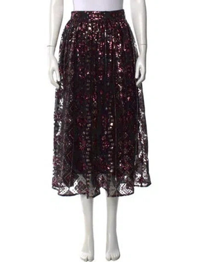 Pre-owned Ba&sh Patterned Midi Length Skirt In Black