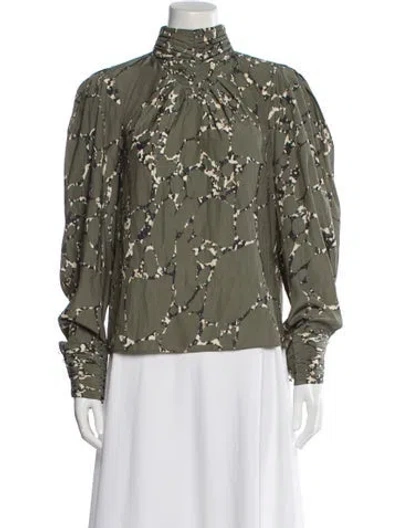 Pre-owned Ba&sh Patterned Mock Neck Blouse In Green