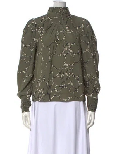 Pre-owned Ba&sh Patterned Mock Neck Blouse In Green
