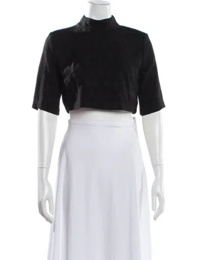 Pre-owned Ba&sh Patterned Mock Neck Crop Top In Black