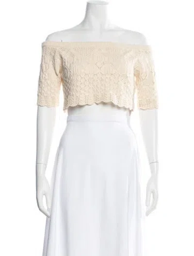 Pre-owned Ba&sh Patterned Off-the-shoulder Crop Top In White