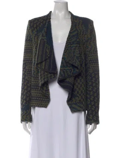 Pre-owned Ba&sh Patterned Open Front Sweater In Green