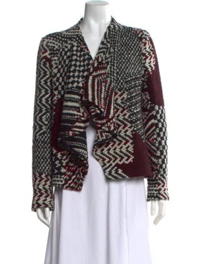 Pre-owned Ba&sh Patterned Open Front Sweater In Red