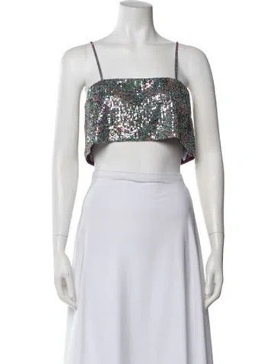 Pre-owned Ba&sh Patterned Square Neckline Crop Top W/ Tags In White