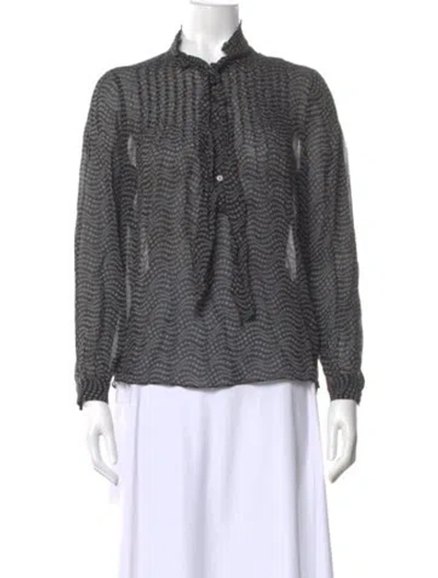 Pre-owned Ba&sh Patterned Tie Neck Blouse In Black