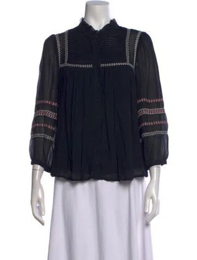 Pre-owned Ba&sh Patterned Tie Neck Blouse In Black
