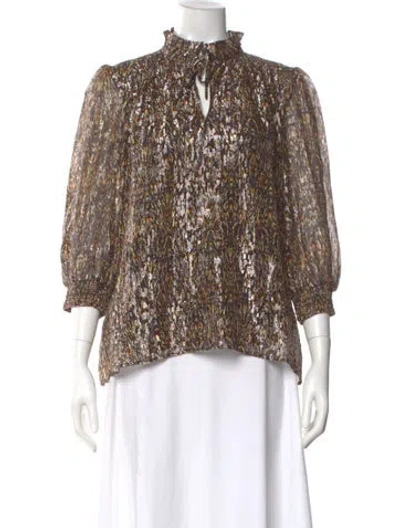 Pre-owned Ba&sh Patterned Tie Neck Blouse In Gray