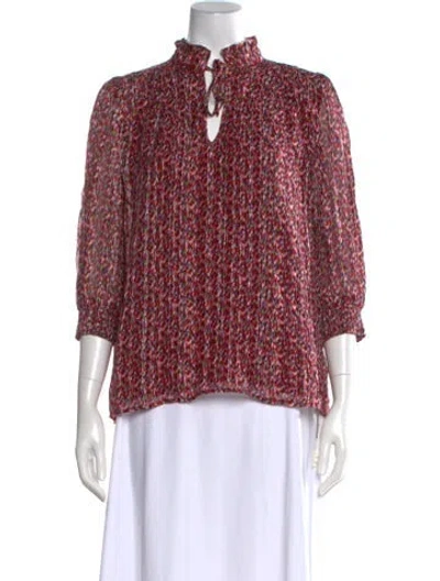 Pre-owned Ba&sh Patterned Tie Neck Blouse In Red