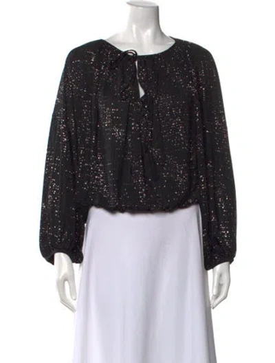 Pre-owned Ba&sh Patterned Tie Neck Blouse W/ Tags In Black