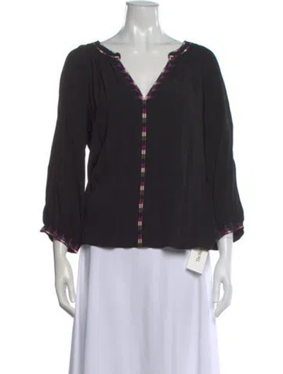 Pre-owned Ba&sh Patterned V-neck Blouse In Black