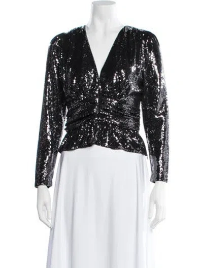 Pre-owned Ba&sh Patterned V-neck Blouse In Black