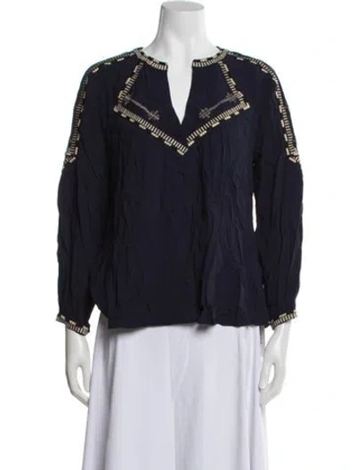 Pre-owned Ba&sh Patterned V-neck Blouse In Blue