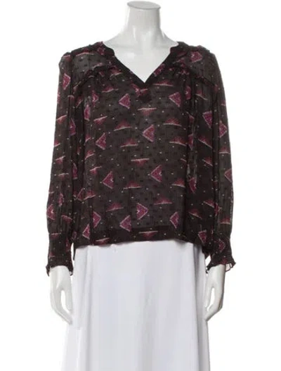 Pre-owned Ba&sh Patterned V-neck Blouse In Brown