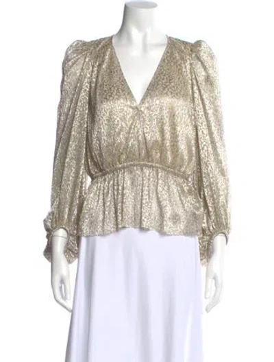 Pre-owned Ba&sh Patterned V-neck Blouse In Gold