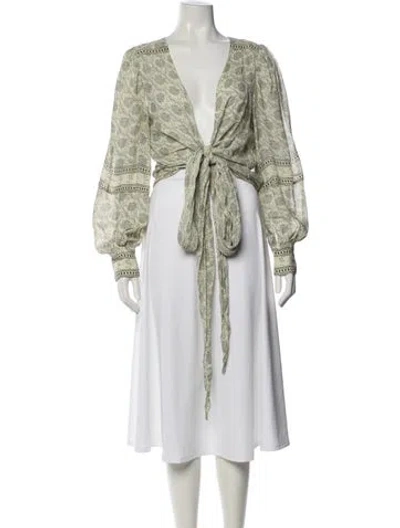 Pre-owned Ba&sh Patterned V-neck Blouse In Green