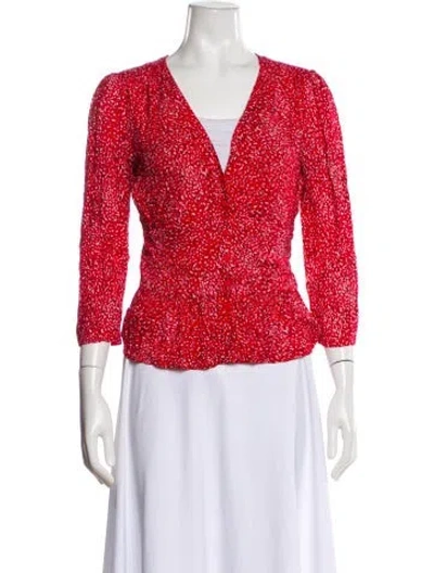 Pre-owned Ba&sh Patterned V-neck Blouse In Red