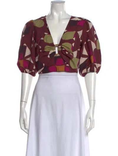 Pre-owned Ba&sh Patterned V-neck Blouse W/ Tags In Red