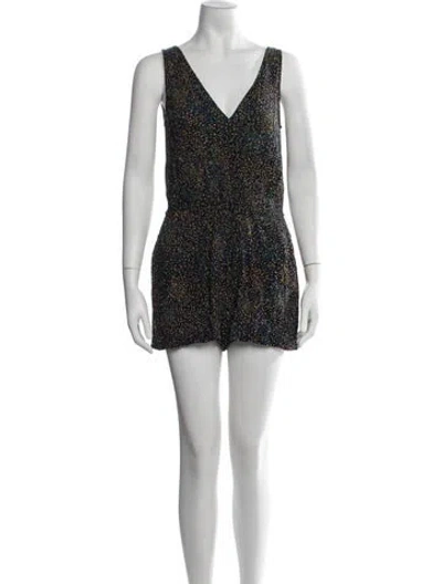 Pre-owned Ba&sh Patterned V-neck Romper In Black