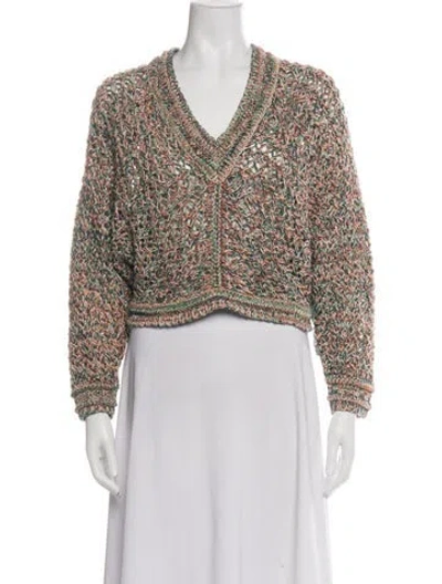 Pre-owned Ba&sh Patterned V-neck Sweater W/ Tags In Brown