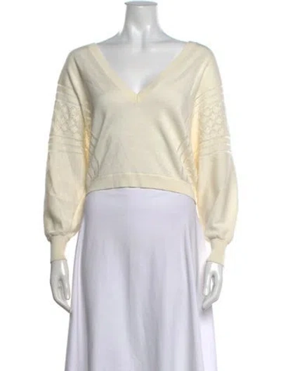 Pre-owned Ba&sh Patterned V-neck Sweater In White