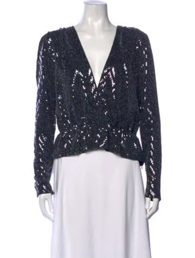 Pre-owned Ba&sh Patterned V-neck Top In Blue