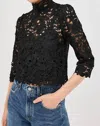 Ba&sh Paul High Neck Floral Top In Black In Black